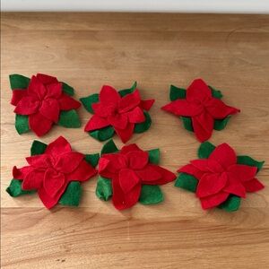 Set of 6 Vintage Handmaid Felt Poinsettia Napkin Rings
